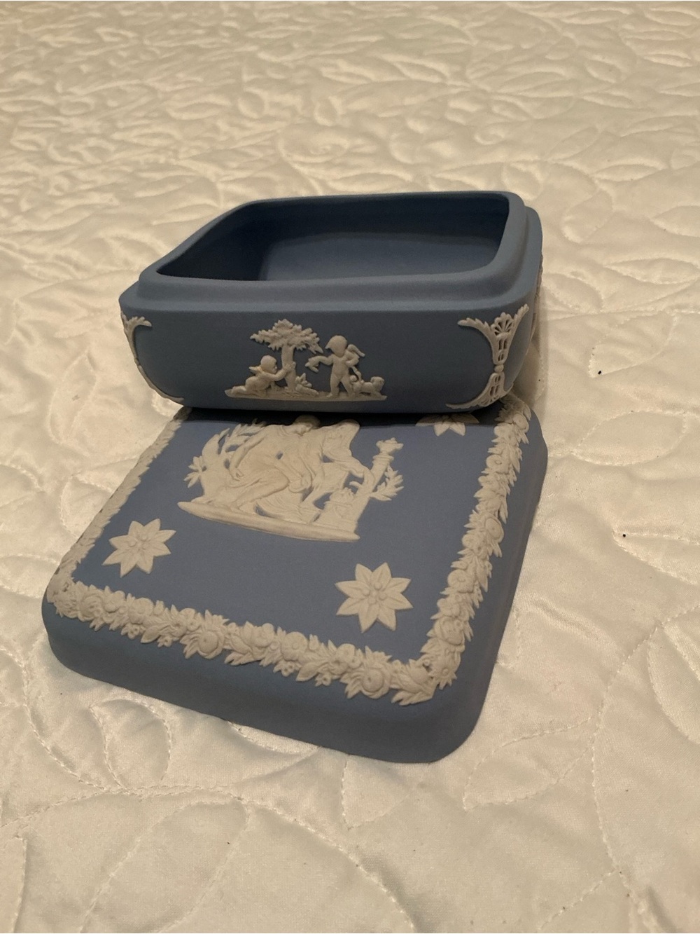 Wedgwood Blue and White Jasperware Trinket Box with Classical Relief